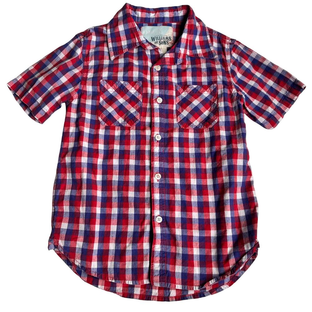 Peek Boys Large 8 Red White Blue Check Short Sleeve